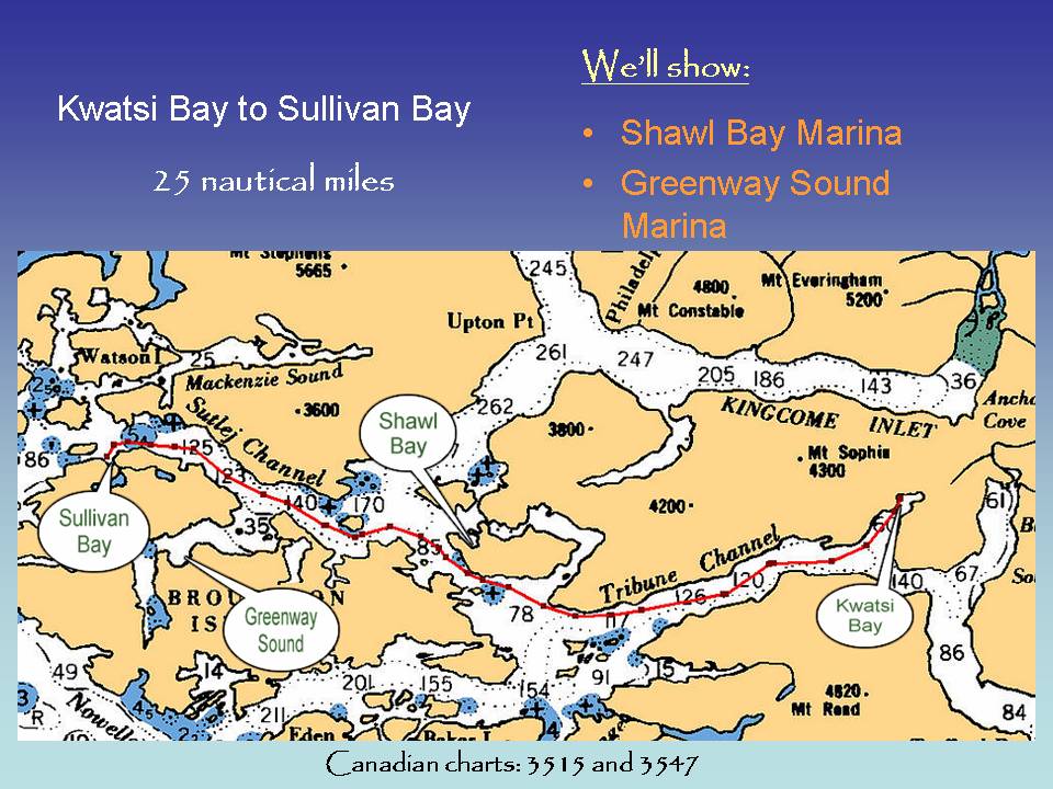 Kwatsi bay to Sullivan Bay, 25 nautical miles